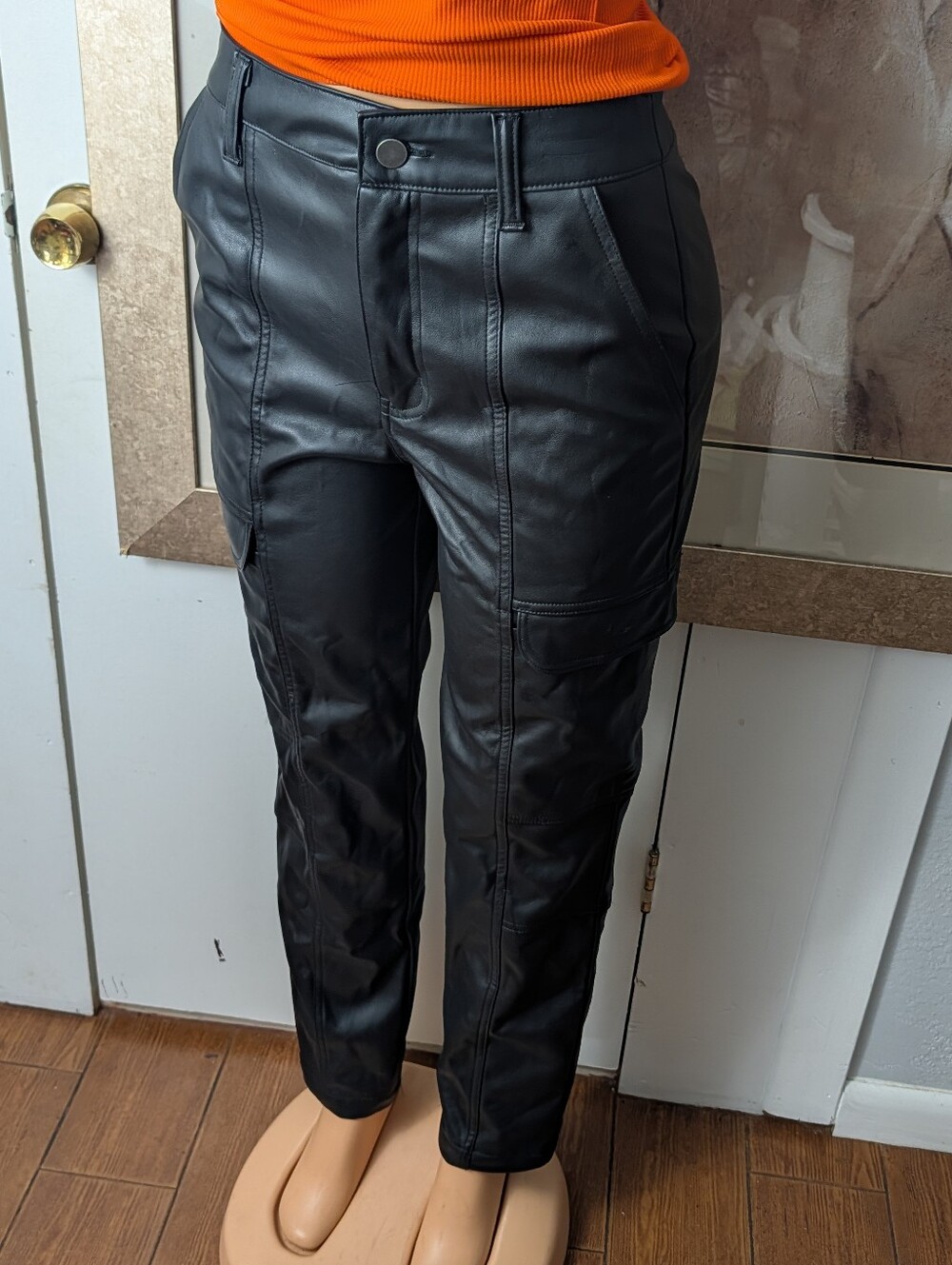 Bar III Faux Leather High-Waisted Cargo Pants Size 6